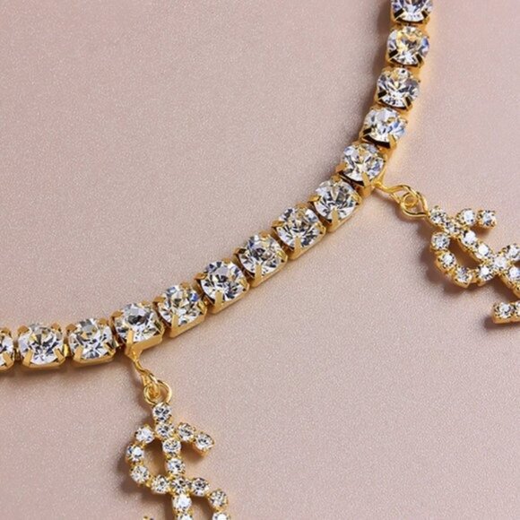 GOLD Rhinestone dollar money sign anklet sexy ankle‎ bracelet summer jewelry HOT - Picture 3 of 3